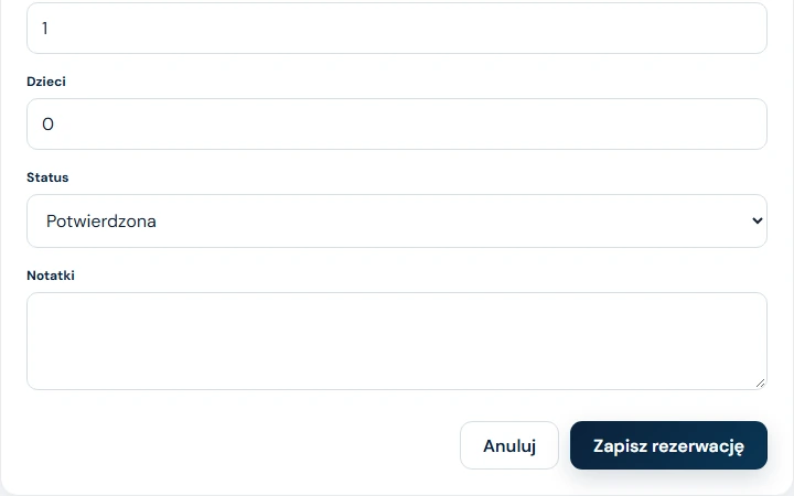 Ekran VELES: Tworzy rezerwację